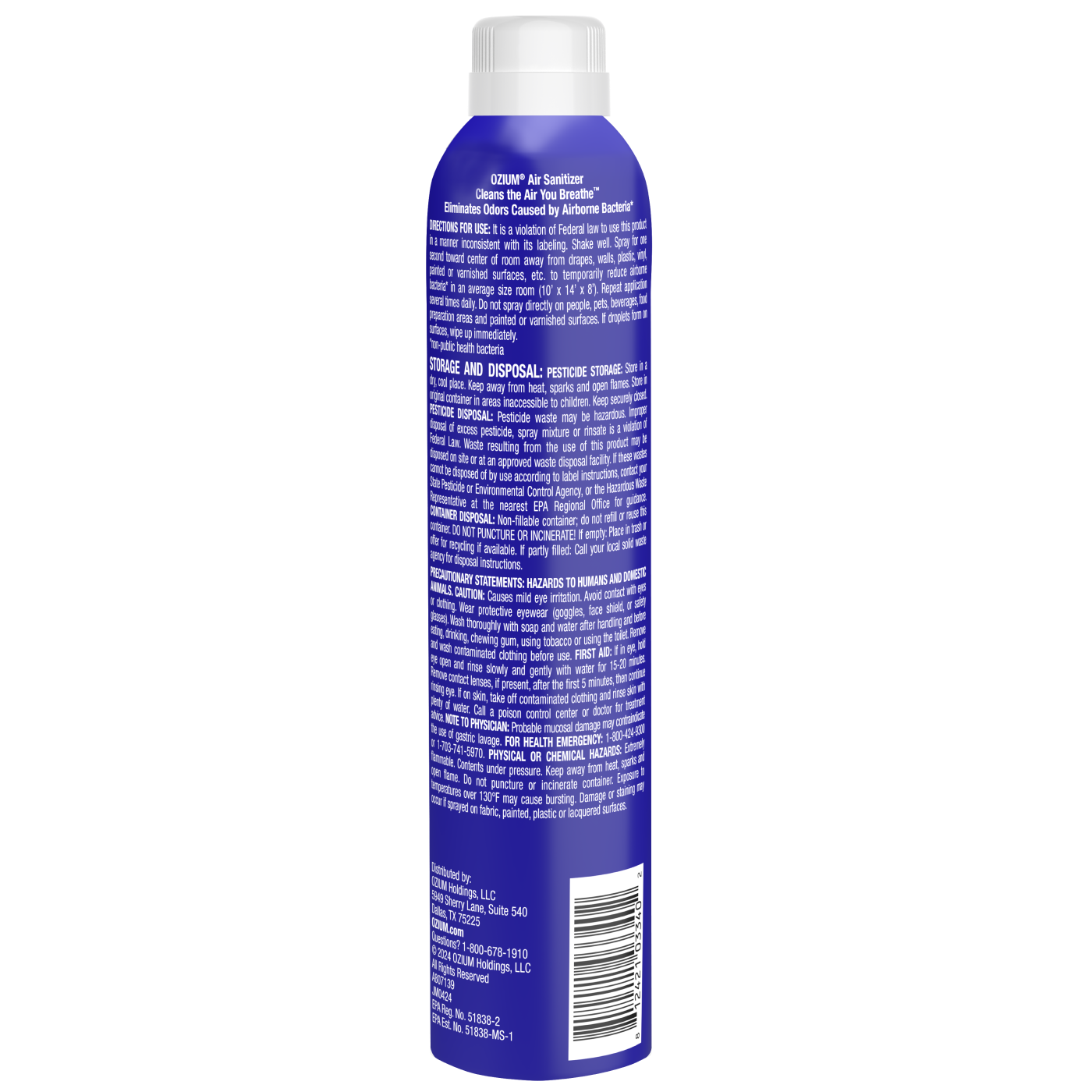 Air Sanitizer Spray back of package