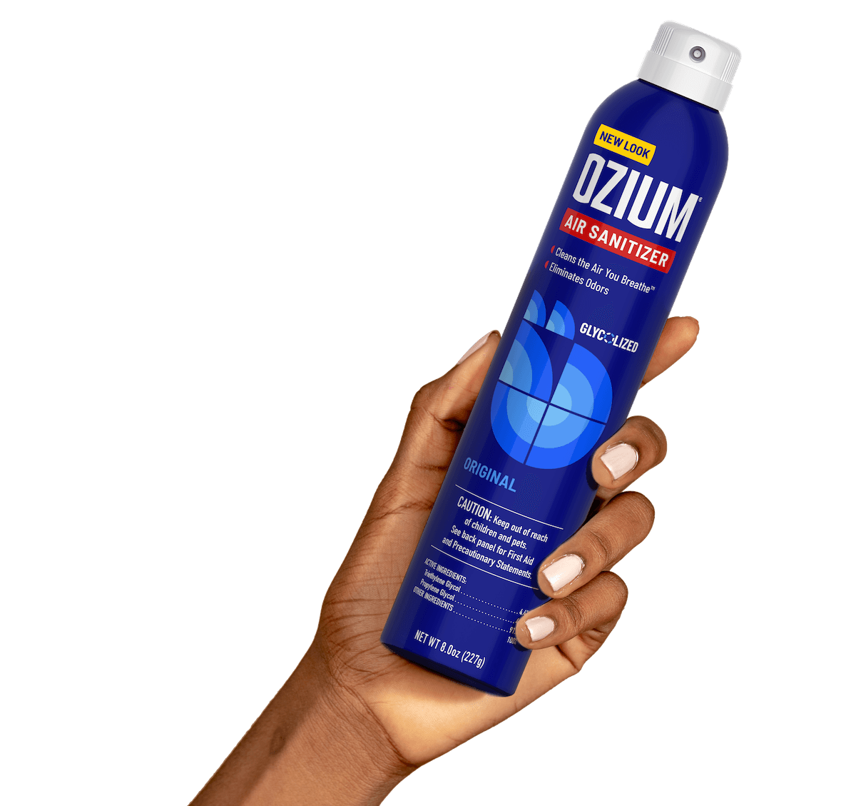 Ozium can in a hand