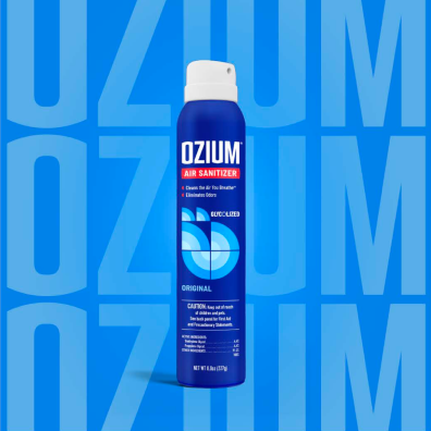 Ozium Air Sanitizer can with the OZIUM logo featured around it